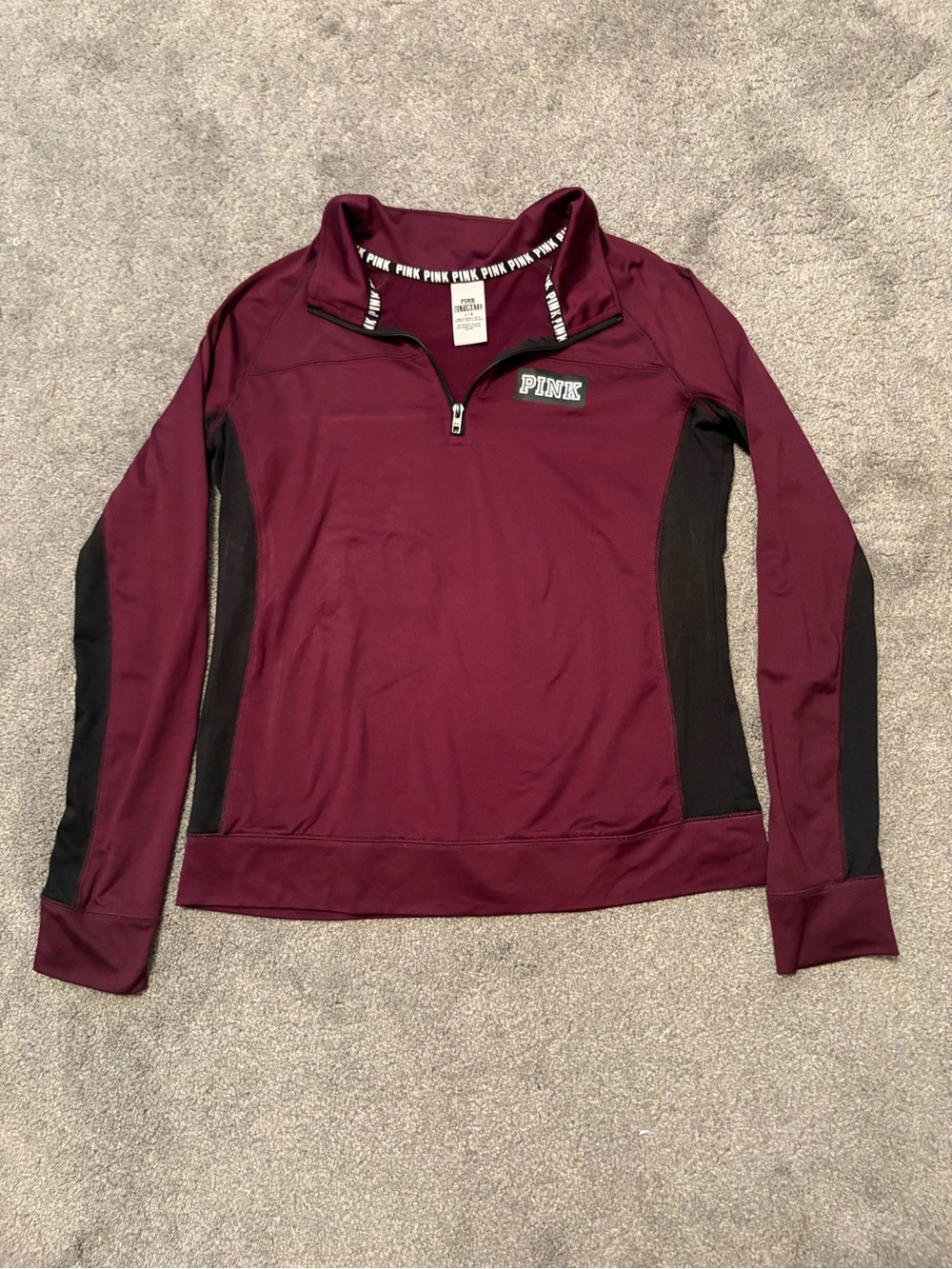 PINK Victoria's Secret Maroon Half-Zip Pullover with Black Panels
